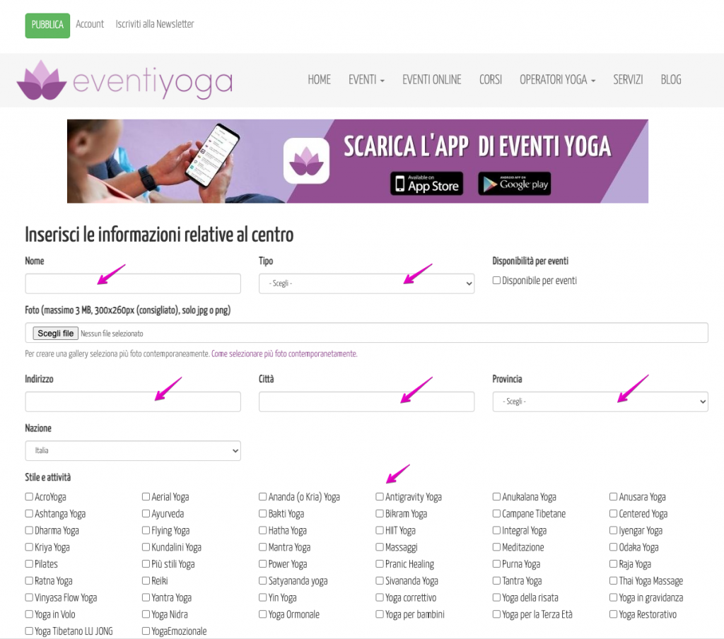 Come Pubblicare Centro Yoga